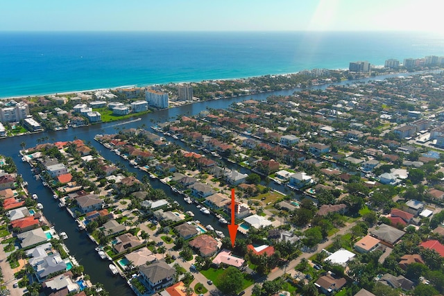 bird's eye view featuring a water view