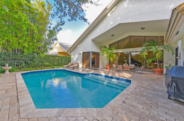 view of pool with a patio area and grilling area