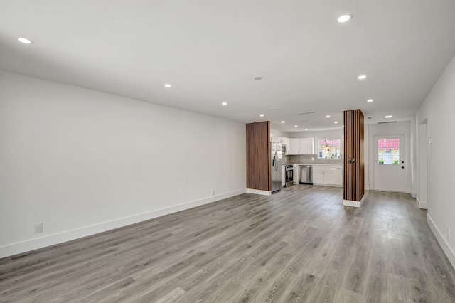 unfurnished living room featuring light hardwood / wood-style flooring