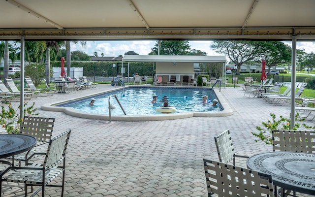 view of swimming pool featuring a patio