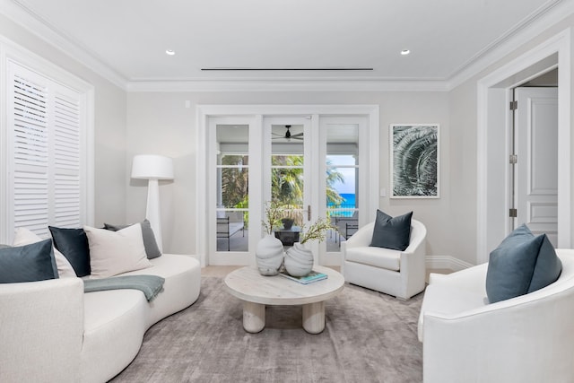 living room featuring ornamental molding