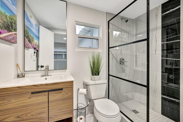 bathroom with vanity, toilet, and an enclosed shower