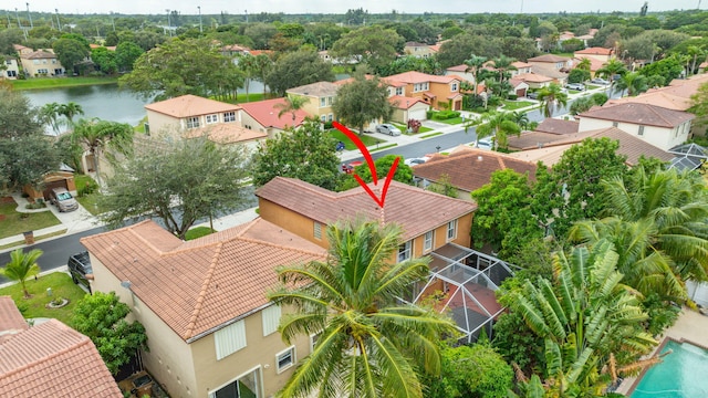 bird's eye view featuring a water view