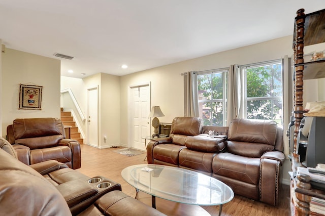 living room with light wood-type flooring