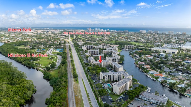 aerial view with a water view