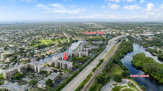 aerial view with a water view