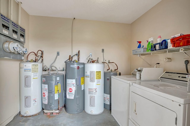 laundry room with washing machine and dryer and electric water heater