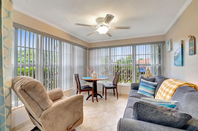 sunroom with ceiling fan and a healthy amount of sunlight