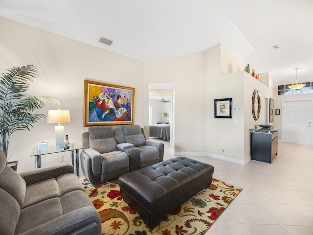 living room with light tile patterned flooring