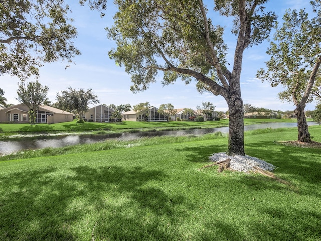 view of yard with a water view