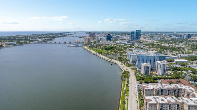 drone / aerial view featuring a water view