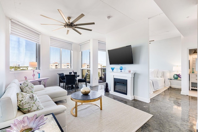 living room with ceiling fan