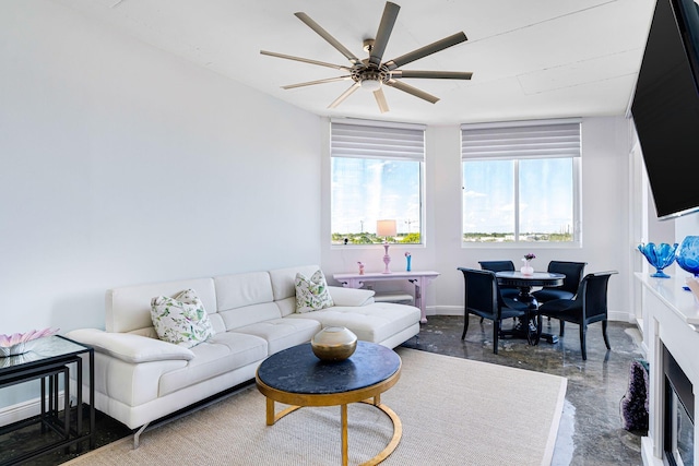 living room with ceiling fan