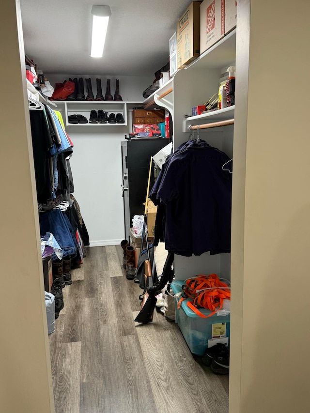 walk in closet with hardwood / wood-style flooring