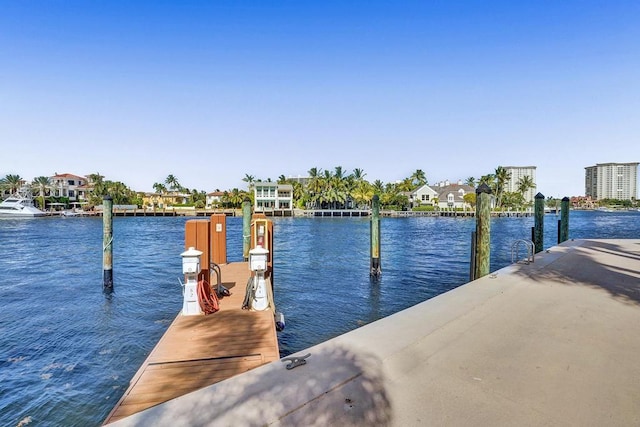 dock area with a water view