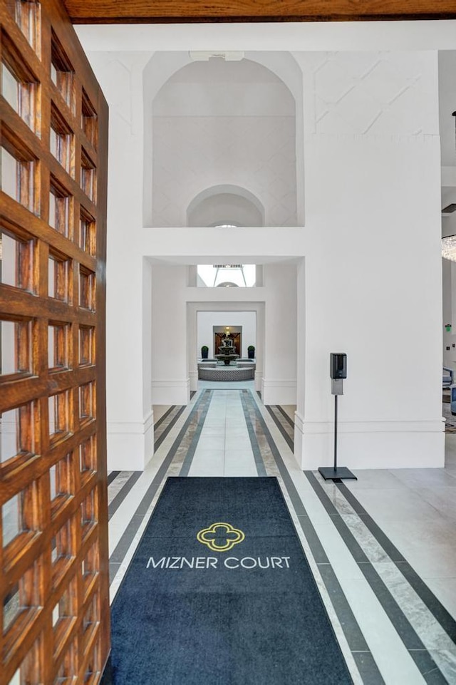 hallway with a high ceiling