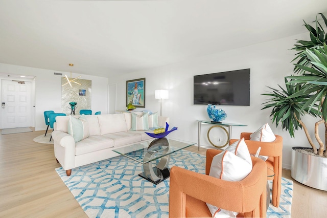 living room with light wood-type flooring