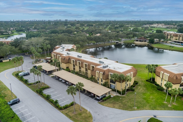 aerial view featuring a water view