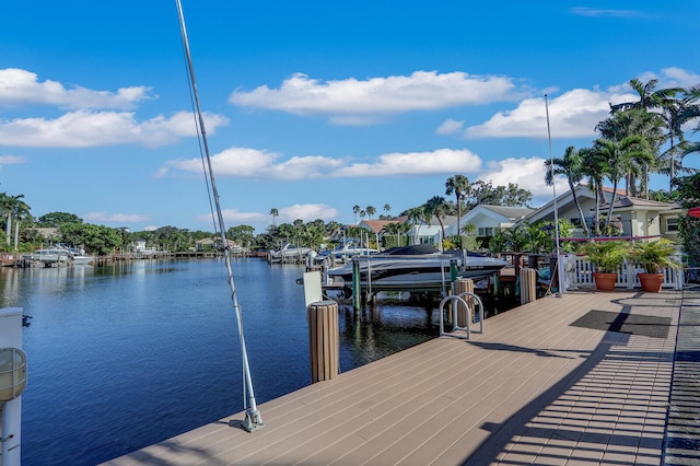 dock area with a water view