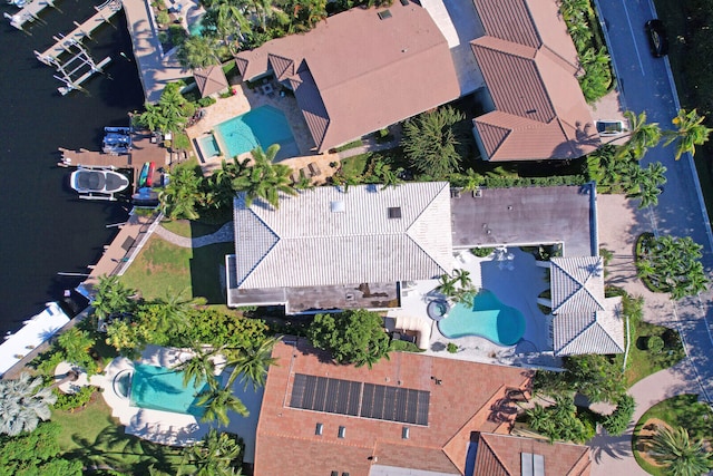 aerial view featuring a water view