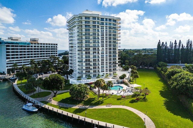 exterior space featuring a water view