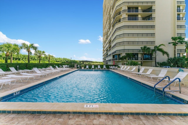 view of swimming pool with a patio