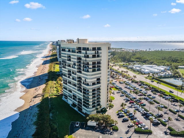 aerial view with a view of the beach and a water view