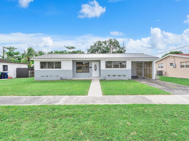 single story home featuring a front yard and a carport