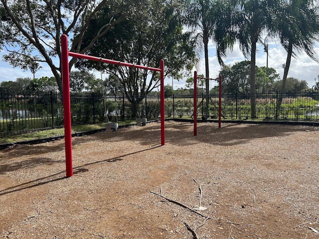 community jungle gym with fence