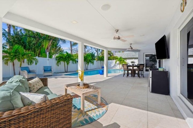 view of patio / terrace with outdoor lounge area and a fenced in pool