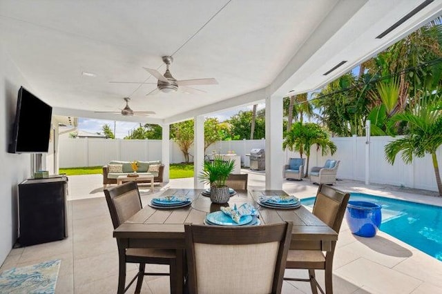 view of patio / terrace featuring a fenced in pool and an outdoor hangout area