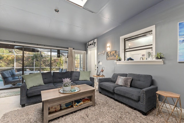 living room with a skylight