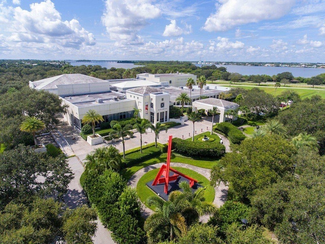 aerial view featuring a water view