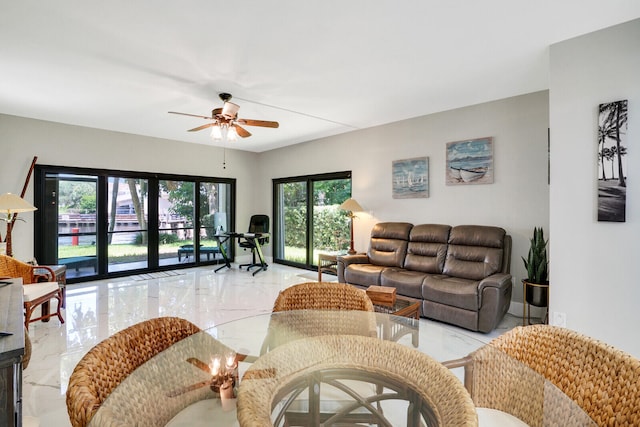 living room with ceiling fan