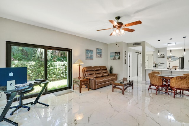 office area featuring ceiling fan