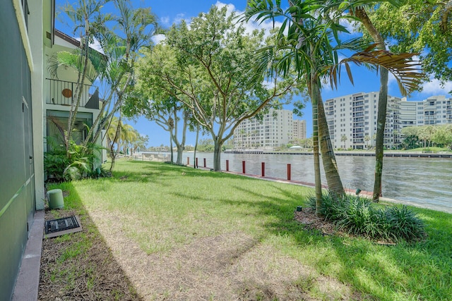 view of yard with a water view