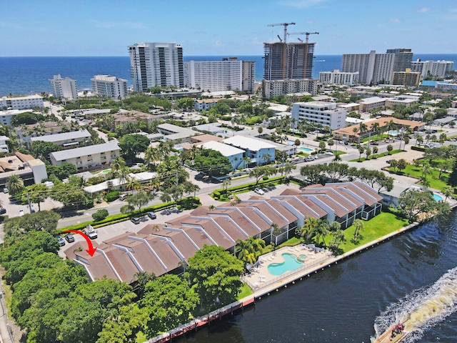 bird's eye view featuring a water view