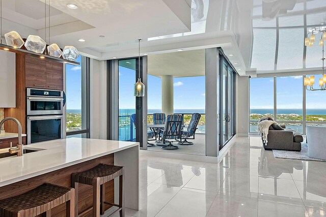 living room featuring a chandelier