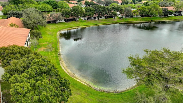 bird's eye view featuring a water view