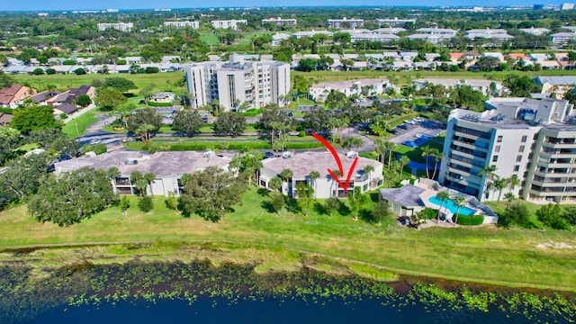 bird's eye view featuring a water view