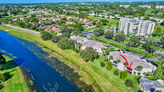 bird's eye view featuring a water view