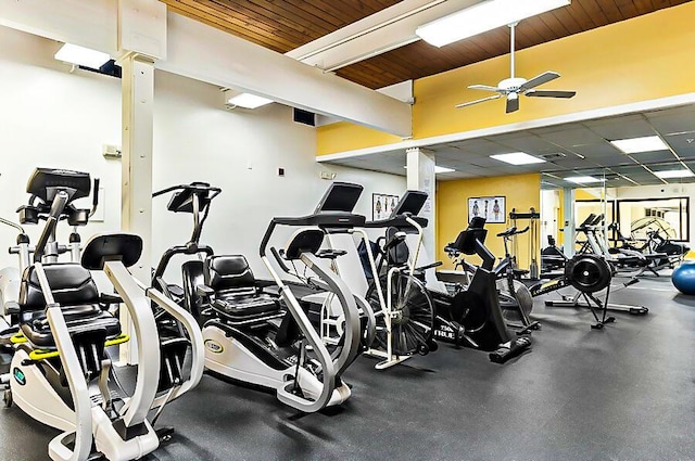 gym with ceiling fan