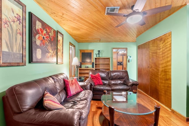 5405 Duckweed Rd, Wellington, FL 33449 - living room with ceiling fan, light hardwood / wood-style floors, and wooden ceiling
