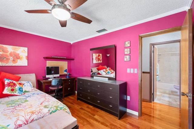 5405 Duckweed Rd, Wellington, FL 33449 - bedroom featuring ceiling fan, light wood-type flooring, crown molding, and connected bathroom