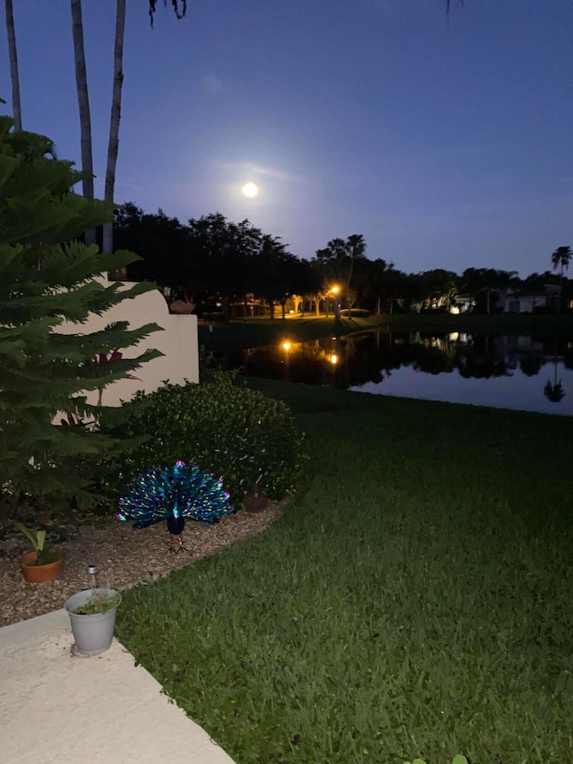 yard at dusk with a water view