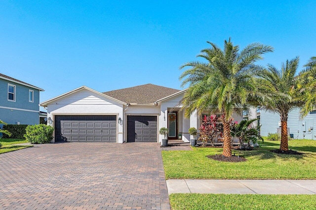 view of front of house featuring a garage and a front yard