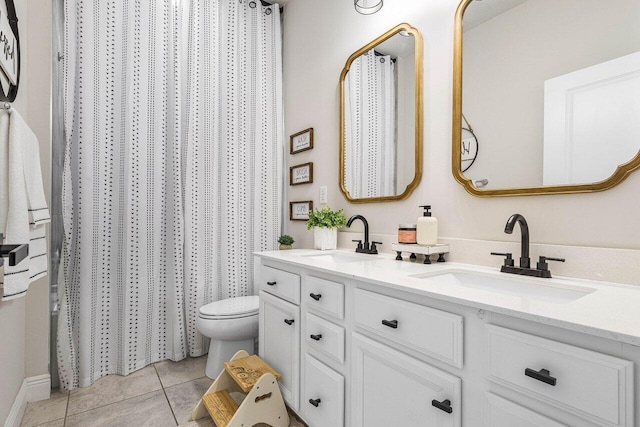 bathroom featuring tile patterned flooring, vanity, and toilet