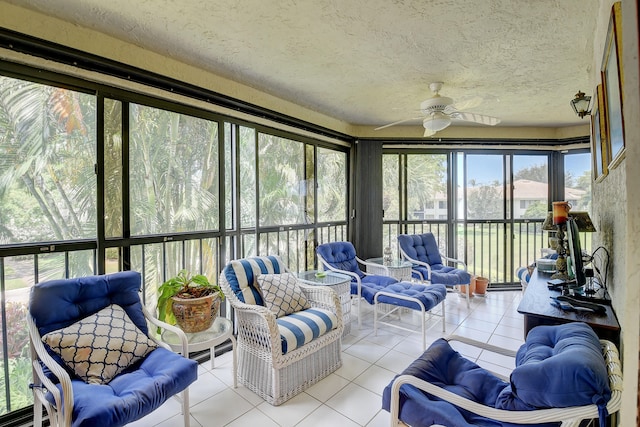 sunroom featuring plenty of natural light and ceiling fan