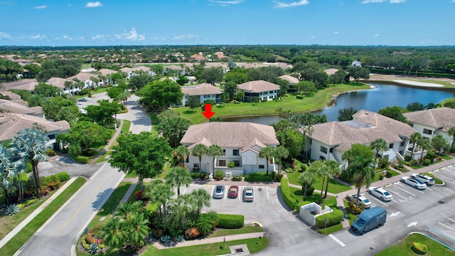 aerial view featuring a water view