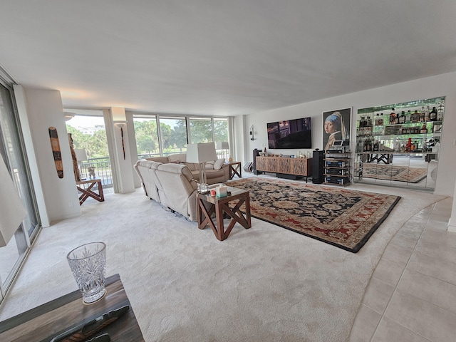 living room with tile patterned floors